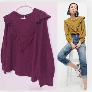 J. Crew Ruffle Trim Top in Very Berry